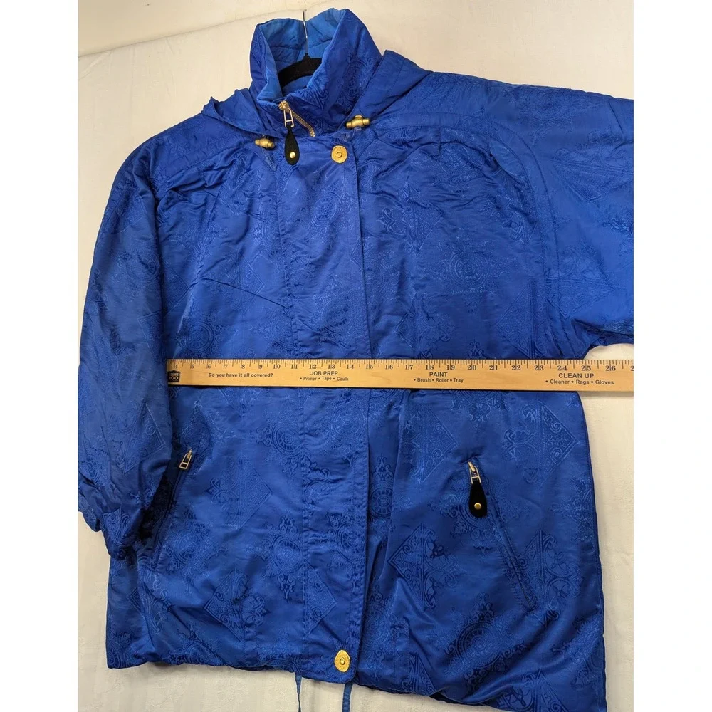 Obermeyer Royal Blue Damask‎ Pattern Hooded Ski Jacket Women's Size 12